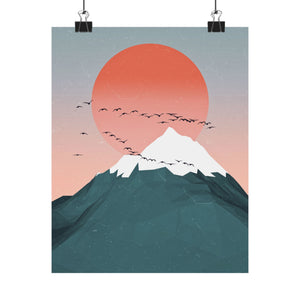 Serene Mountain Sunset Matte Vertical Poster - Tranquil Wall Art for Nature Lovers