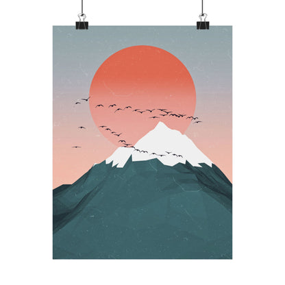 Serene Mountain Sunset Matte Vertical Poster - Tranquil Wall Art for Nature Lovers