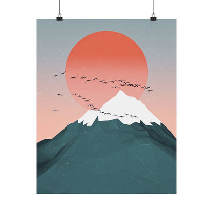 Serene Mountain Sunset Matte Vertical Poster - Tranquil Wall Art for Nature Lovers
