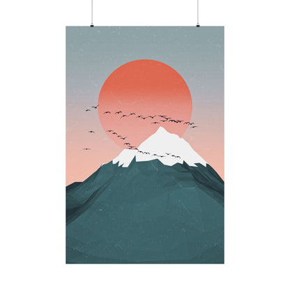 Serene Mountain Sunset Matte Vertical Poster - Tranquil Wall Art for Nature Lovers